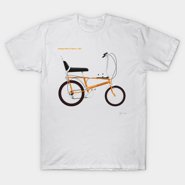 Classic Raleigh Chopper Mk1 10 Speed in Pumpkin Orange T-Shirt by Tunstall